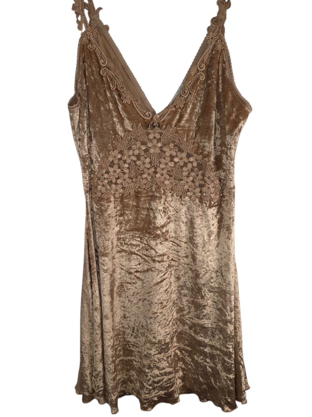 Claire Pettibone Velvet Lace Slip Dress Lingerie M Gold Champagne Boudoir
